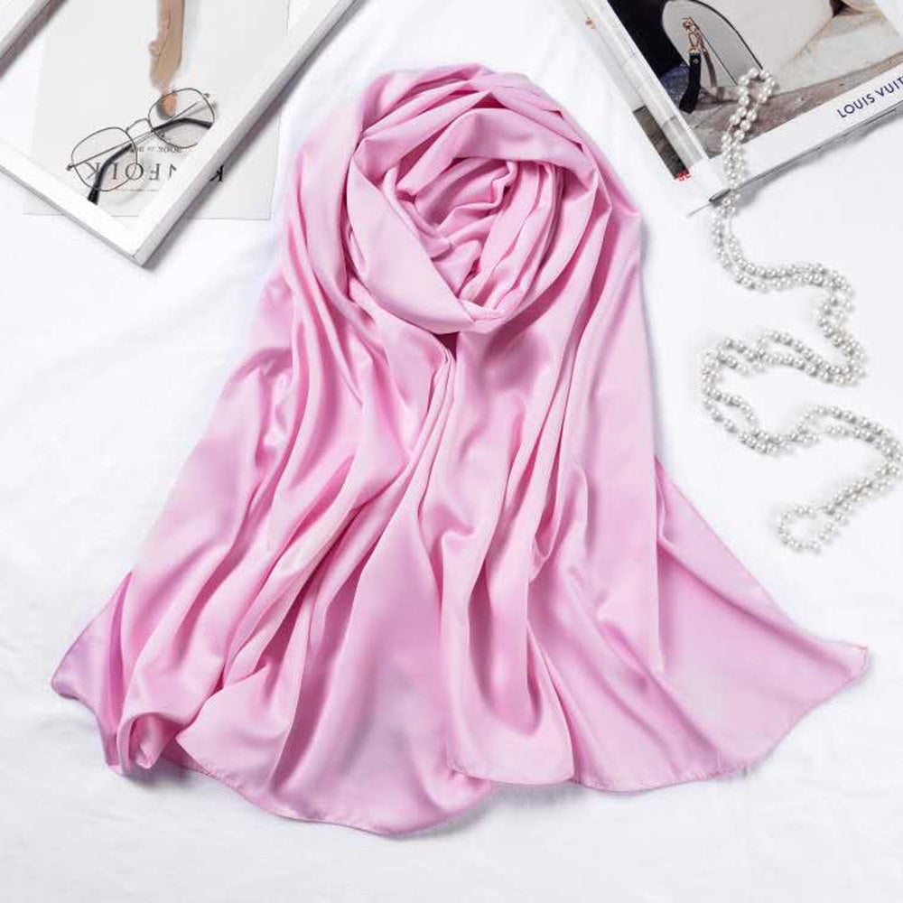 Women’s Large Satin Silk Scarf – 110x110cm Square Bawal Shawl, Solid Color Matte Headscarf