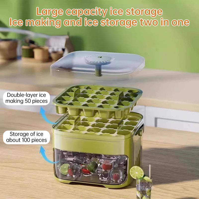 50 pcs Cavity Ice Maker Set – Large Capacity, Food-Grade (Double-Layer) Ice Storage Bucket with Ice Ball Molds for Home Use
