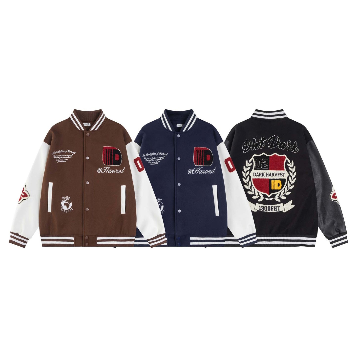 Style Patchwork Color Block PU Leather Letter Embroidery Baseball Jacket Unisex Loose Casual Outerwear