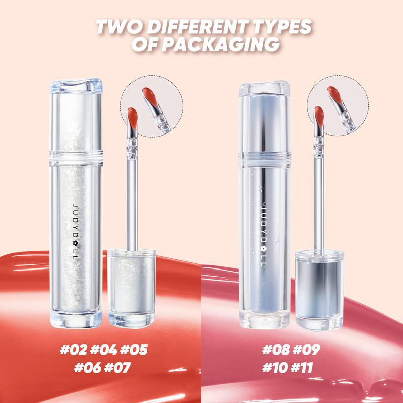 Judydoll Ice Watery Lip Gloss, Mirror Lip Glaze, Glossy Lip Stain, Transfer-Proof, Metal Applicator, Waterproof, Long-Lasting, Moisturizing, Liquid Lipsticks, Plumping, Not Easy to Fade, Makeup, Cosmetic, Holiday Gift, Springtok