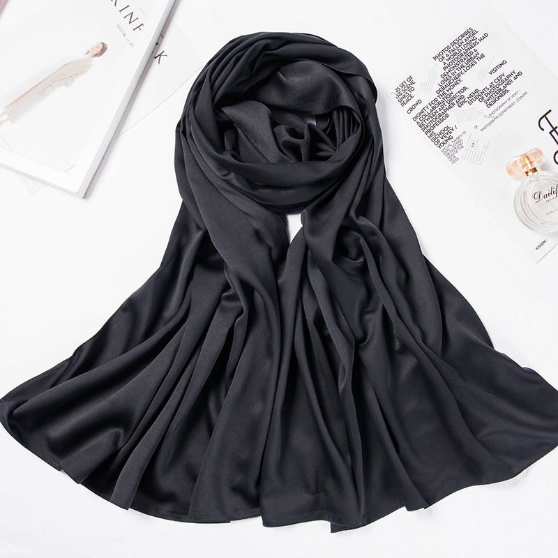 Women’s Large Satin Silk Scarf – 110x110cm Square Bawal Shawl, Solid Color Matte Headscarf