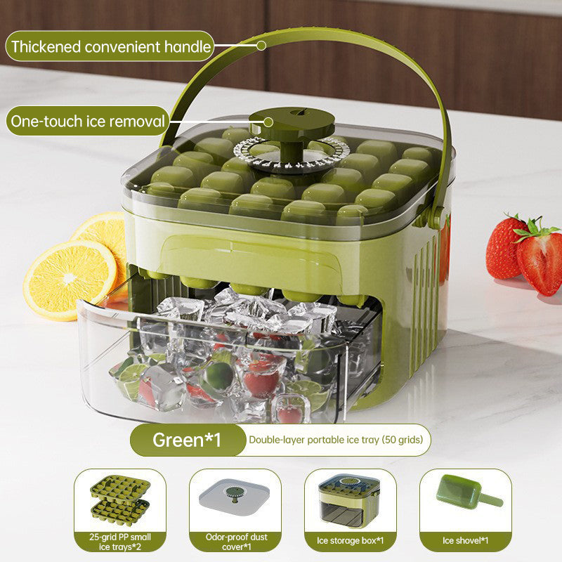 50 pcs Cavity Ice Maker Set – Large Capacity, Food-Grade (Double-Layer) Ice Storage Bucket with Ice Ball Molds for Home Use