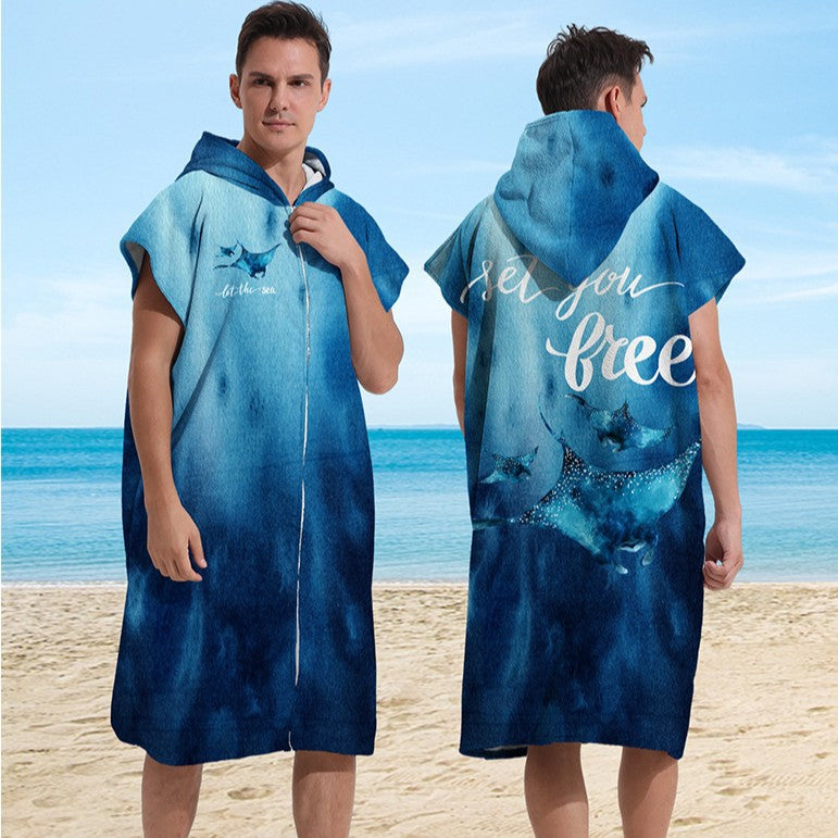 Wearable Hooded Towel Bathrobe – Ultra-Fine Microfiber Zip-Up Cape for Beach or Bath