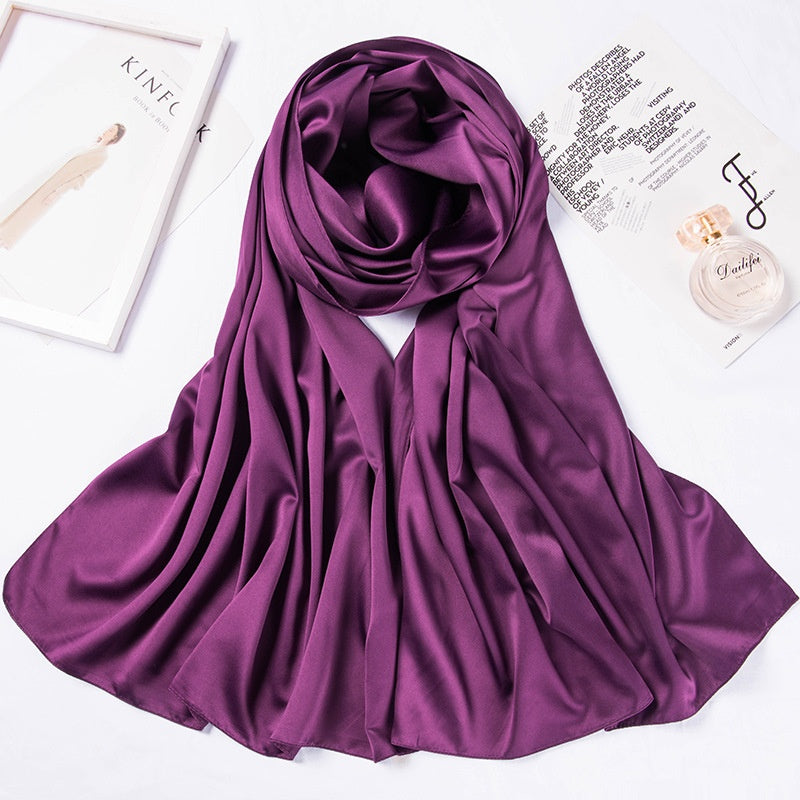 Women’s Large Satin Silk Scarf – 110x110cm Square Bawal Shawl, Solid Color Matte Headscarf