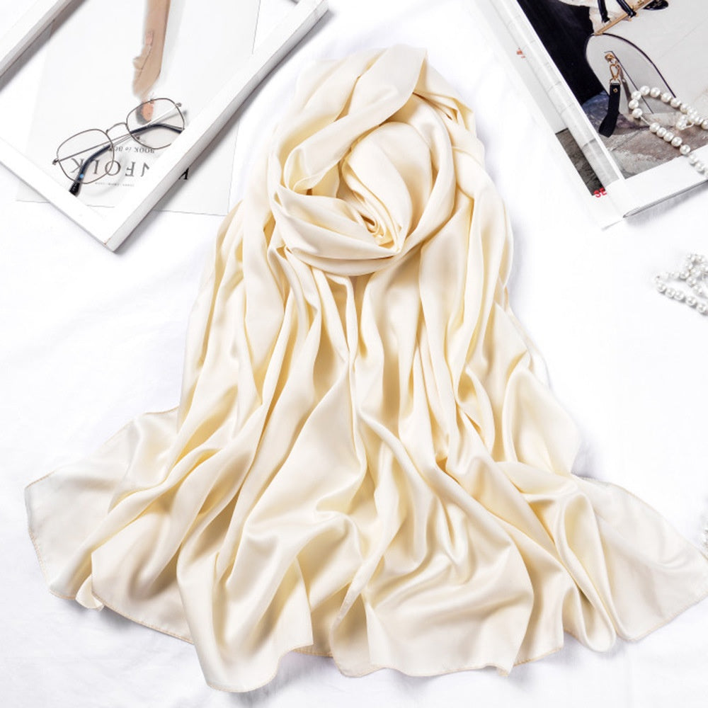 Women’s Large Satin Silk Scarf – 110x110cm Square Bawal Shawl, Solid Color Matte Headscarf
