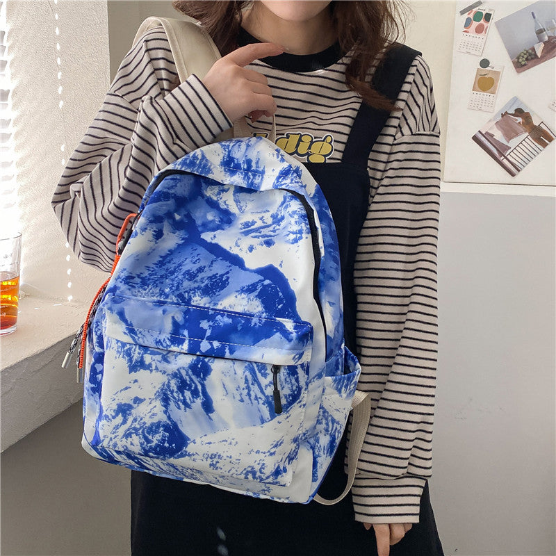 Women’s Trendy Casual School Backpack – Small Travel Bag with Simple Western-Style Oil Painting Design