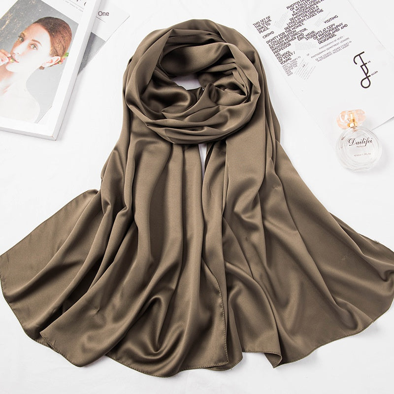 Women’s Large Satin Silk Scarf – 110x110cm Square Bawal Shawl, Solid Color Matte Headscarf