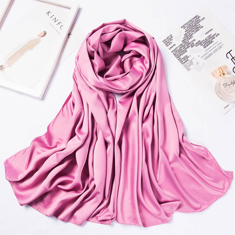 Women’s Large Satin Silk Scarf – 110x110cm Square Bawal Shawl, Solid Color Matte Headscarf
