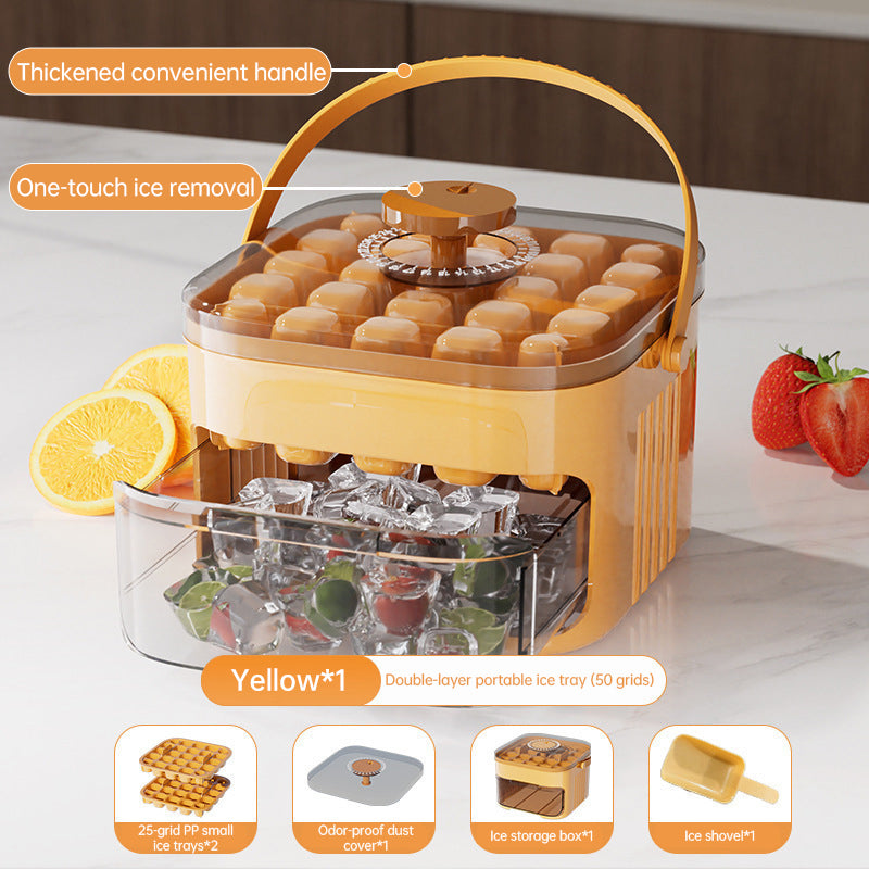 50 pcs Cavity Ice Maker Set – Large Capacity, Food-Grade (Double-Layer) Ice Storage Bucket with Ice Ball Molds for Home Use