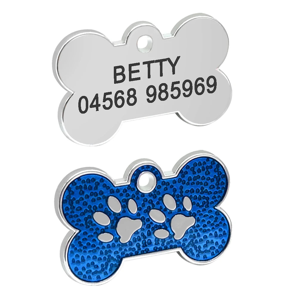 Personalized Dog Tags Engraved Cat Puppy Pet ID Name Collar Tag Pendant Pet Accessories Bone/Paw Glitter