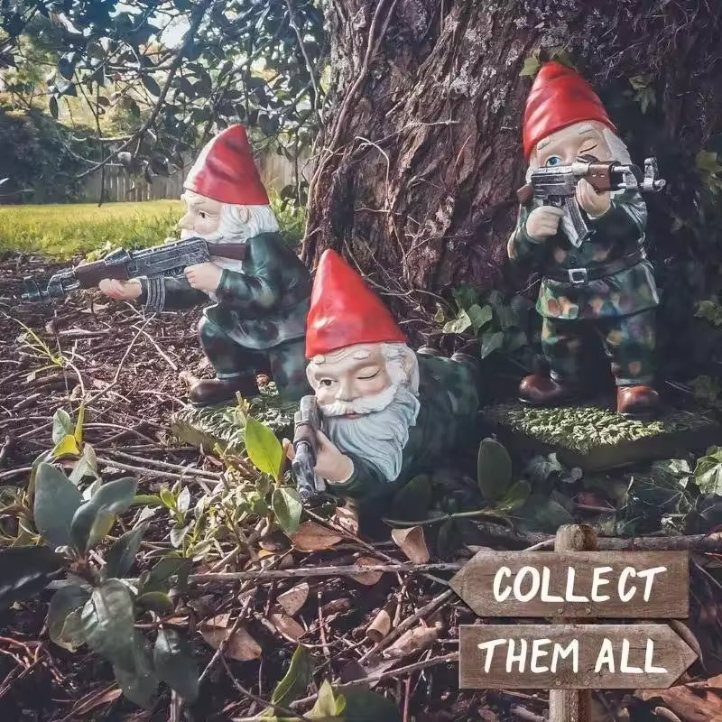 Funny Army Gnome Resin Garden Statue – Outdoor Dwarf Decor, Desk Ornament (3pcs, 2025)