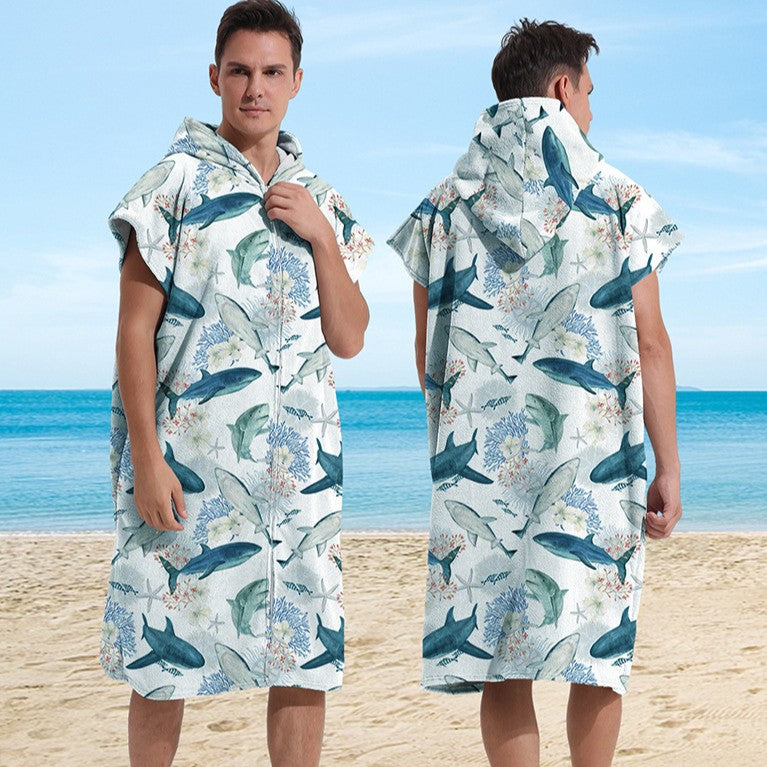 Wearable Hooded Towel Bathrobe – Ultra-Fine Microfiber Zip-Up Cape for Beach or Bath