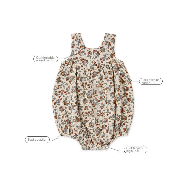 Summer Baby Cotton Diaper Cover Romper – Breathable Nordic Floral Sleeveless Onesie