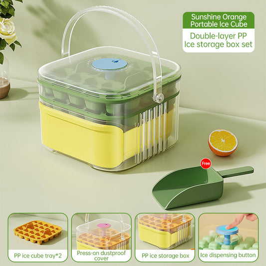 50 pcs Cavity Ice Maker Set – Large Capacity, Food-Grade (Double-Layer) Ice Storage Bucket with Ice Ball Molds for Home Use