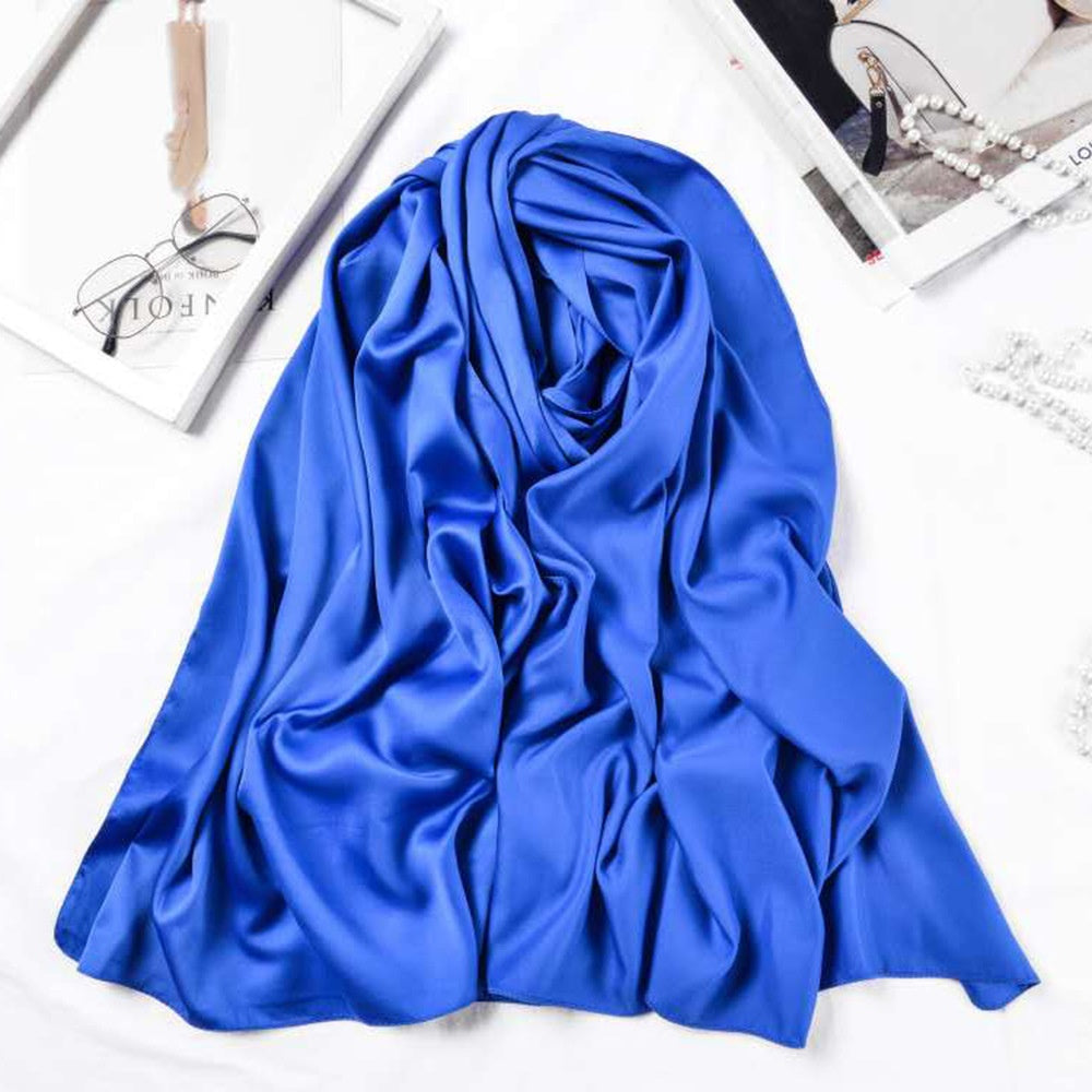 Women’s Large Satin Silk Scarf – 110x110cm Square Bawal Shawl, Solid Color Matte Headscarf
