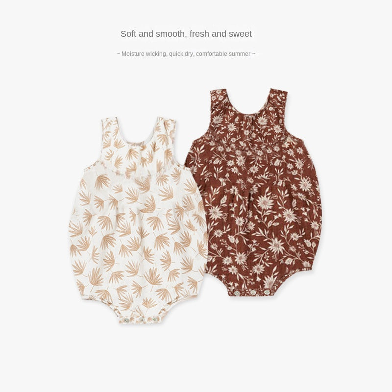 Summer Baby Cotton Diaper Cover Romper – Breathable Nordic Floral Sleeveless Onesie
