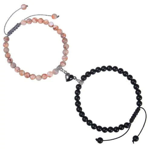 Heart-Shaped Magnet Suction Black Frosted Stone Bracelet