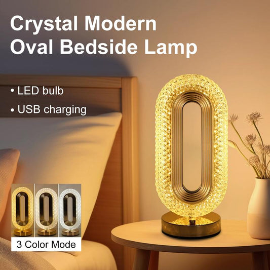 Cordless Crystal Lamp, Touch Sensor Control LED Table Lamp,3 Color Stepless Dimmable Battery Powered Lamp (Gold-03)