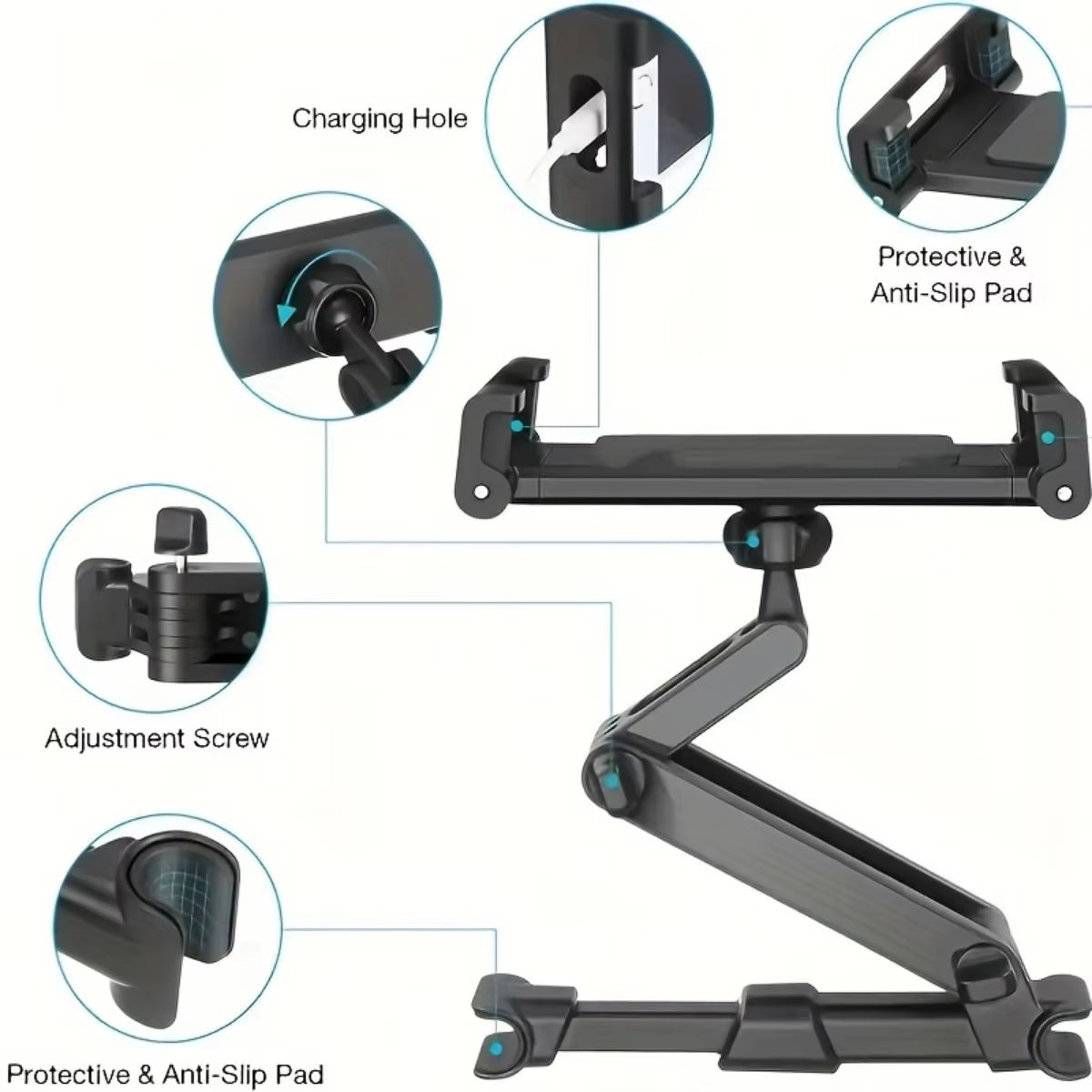 Car Headrest Tablet Holder – Adjustable Mount & Stand for iPad, Mini, Air, and 4.7–12.9” Devices