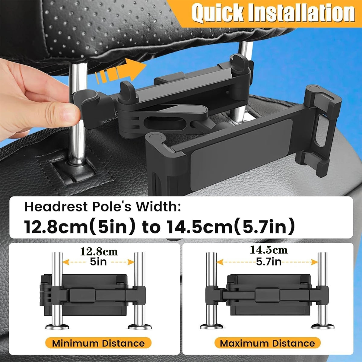 Car Headrest Tablet Holder – Adjustable Mount & Stand for iPad, Mini, Air, and 4.7–12.9” Devices