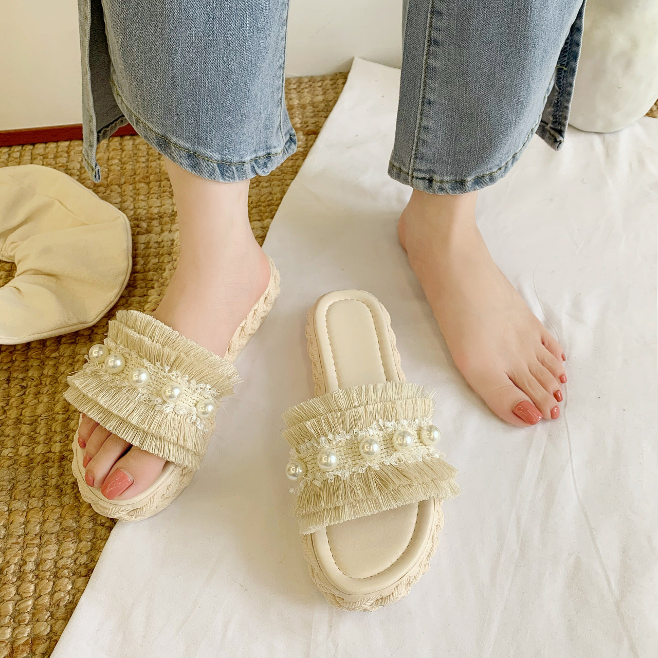 Korean Style Rubber Faux Leather Slippers
